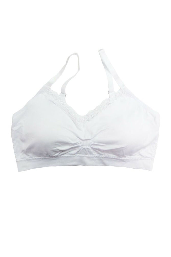 Coobie Seamless V-Neck With Lace Bra, White,One Size at